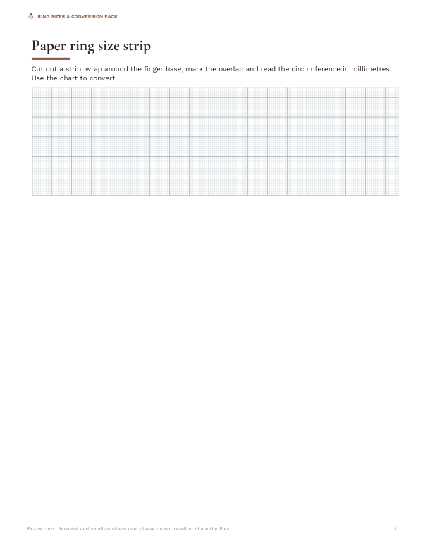 Preview of Printable Ring Size Conversion Chart